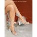 Snake-like Twist Rhinestone Open-toed Sandals For Women With Chunky Silver Strappy Heels_vogvips.com