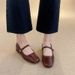 French-style Soft Leather Small 32 With Chunky Square Toe, Single Strap Mary Jane, Versatile Medium Heel, Large Size_vogvips.com