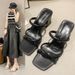 New Summer Fashion Bare Toed Square Head Mid-heel Shoes Pleated Chunky Sandals With A Line Single Shoe Women_vogvips.com