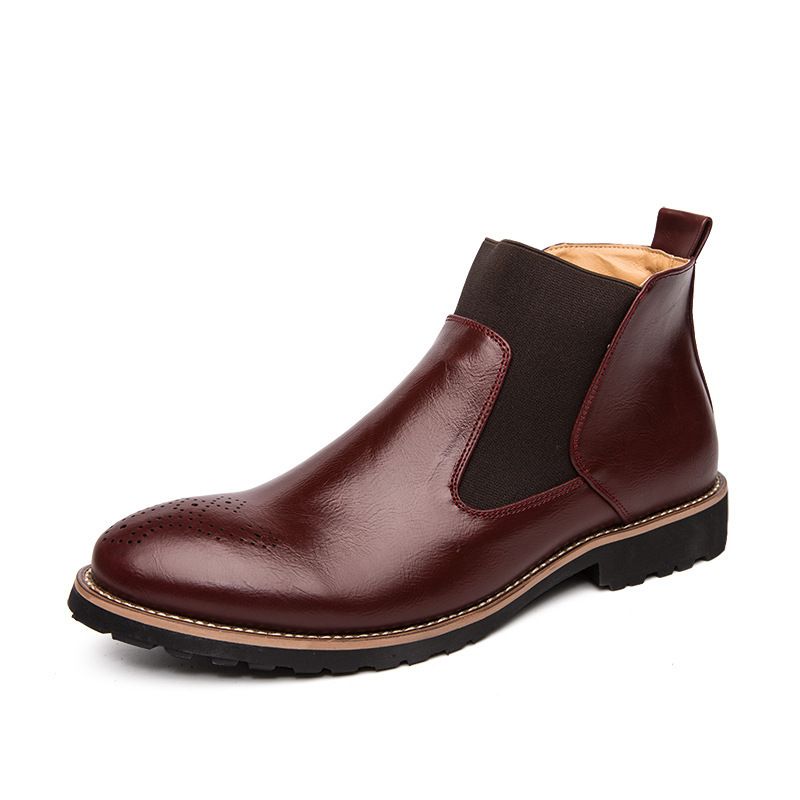Men's Brogue Ankle Boots - Lightweight PU Leather Casual Shoes With Elastic Comfort & Subtle Lift - Classic British Style For Winter (Brown/Black/Red)_vogvips.com