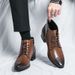 European Warm Series Genuine Pointed Toe For Men Korean Style Trendy British Martin Boots Red Hairstylist High Top Height Increasing Leather_vogvips.com