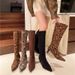 Women's Winter High Top Boots Fleece Lined Leopard Print Pointed Toe Slim Fit Suede Mid Heel Elastic Plus Size Fashion Boots_vogvips.com
