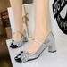 5298-H65 Banquet Mary Jane Thick Heels Shallow Mouth Square Head Sparkling Butterfly Knot One Strap Middle Order Shoes_vogvips.com