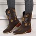 New Martin Shoes Fashionable Thick Heel Pointed Plus Size Embroidered Women's Boots_vogvips.com