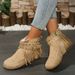 Large Size Rivet Fringe Metal Buckle Short Boots Autumn And Winter New Flat Warm Women's Boots_vogvips.com