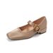 Silk Square Head Single Shoes Women's Shallow Mouth Medium Thick Heel French Mary Jane Temperament Commuter Women's Shoes_vogvips.com