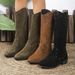 Vintage Western Cowgirl Boots For Women - Pointed Toe Chunky Heel Fashion Boots - Suede High Shaft Side Zipper Boots - Black/Brown/Green - Sizes 36-43_vogvips.com