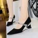 2905-5 Style Banquet Women's Shoes With Metal Sloping Heel, Suede, Light Mouth, Pointed Toe, Color Blocked, Straight_vogvips.com
