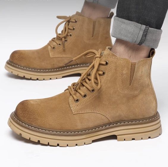 Men's Shoes Genuine Leather Martin Boots Summer Versatile Workwear Motorcycle Men's Boots Ins Black High Top Leather Shoes Short Boots_vogvips.com