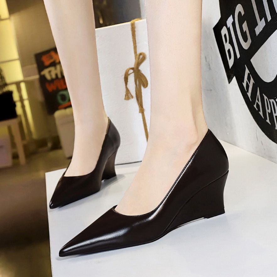Wedge Heel High Heel Shallow Mouth Pointed Pedicure Thin Women's Shoes Single Shoes Women's Wedge Heel Shoes_vogvips.com