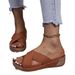 New Women's Sandals Cross Wedge Heel Thick Sole Simple Casual Outside To Wear Slippers_vogvips.com
