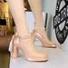 Sweet bow pearl chain chunky heels square toe line with patent leather waterproof platform shoes_vogvips.com