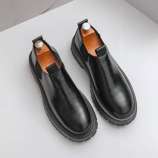 New Fashion Retro Martin Boots Men's Thick Sole Lace-up Business Leather Men's Boots Round Toe Thick Sole High Top Leather Boots Chelsea Short Boots_vogvips.com