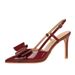 312-H87 European And American High-heeled Shoes For Women, Sexy Stiletto Heel, Patent Leather, Shallow Cut, Bow Strap,_vogvips.com