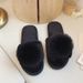 Furry With Pom-Poms, One-Word For Women, Plus Size Indoor Plush Flat Floor Slippers, Open-Toe Cotton Slippers_vogvips.com