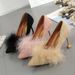 Fall/Winter 2021 Suede Pointed Toe Shallow Heel Stiletto High Heels Korean Fashion Sexy Women's Fur Shoes_vogvips.com