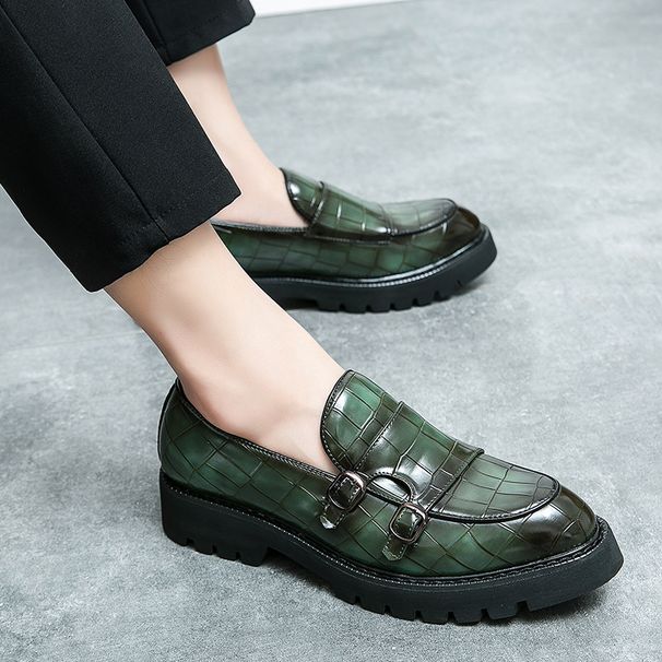 2025 Large Size Double Pin Buckle Loafers For Men Patent Glossy Thick Sole Groom Casual High-end Leather Shoes_vogvips.com