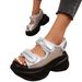 Solid Color Round Head One-line Velcro Casual Platform Women's Plum-size Sandals_vogvips.com
