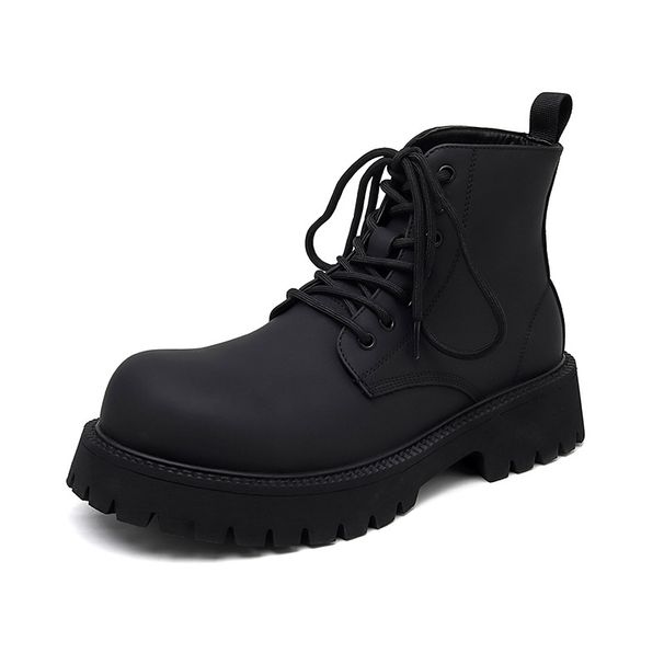 Martin Boots Men's Black High-top Leather Shoes Thick-soled Heightening Medium-top Retro Tooling Short Boots_vogvips.com