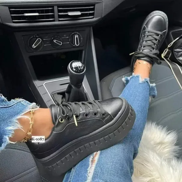 Europäischer Und Amerikanischer Außenhandel Neue Einzelschuhe Dicke Sohle Große Schnürschuhe Weiße Schuhe Damen Plateausohle Sportstil Einfarbig_vogvips.com