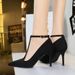 3639-A French Style Elegant Stiletto Pointed Toe Shallow Mouth Suede One-Strap Super High Heels Slimming Single Shoes_vogvips.com