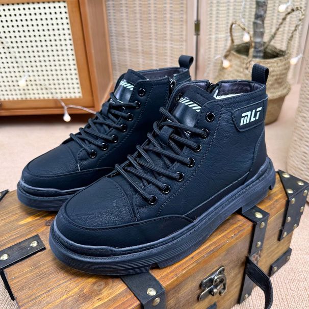 European Warm Series Winter New Korean Style Martin Boots With Fleece Lining, Thickened For Warmth, Non-Slip High-Top Versatile Trendy Men's_vogvips.com