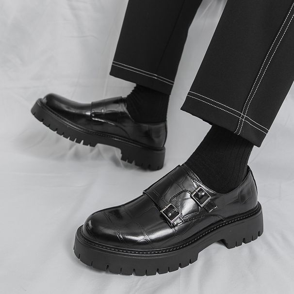 Thick-Soled 2025 Spring And Autumn New Men's Horsebit Slip-On Loafers Large Leather Shoes_vogvips.com