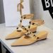 599-19 French Style Wedge Heel Pointed Toe Sandals For Women Classic Rivet Design One-Strap Comfortable Closed-Toe_vogvips.com