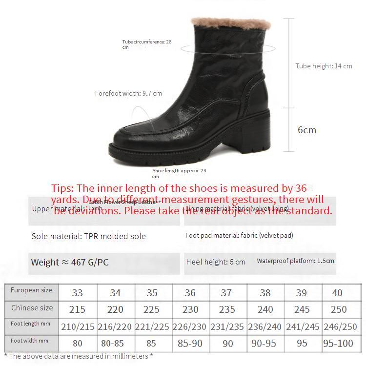 Cameido Women's Sheepskin Faux Fur Lined Chunky Heel Short Boots With Hand - Grabbed Wrinkles For Autumn And Winter_vogvips.com
