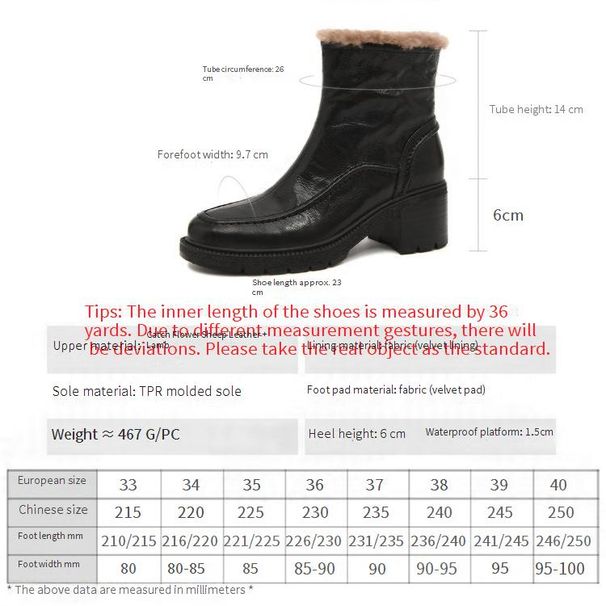 Cameido Women's Sheepskin Faux Fur Lined Chunky Heel Short Boots With Hand - Grabbed Wrinkles For Autumn And Winter_vogvips.com