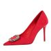 825-K52 Banquet High Women's Thin Heels Shallow Mouth Pointed Velvet Metal Rhinestone Belt Buckle Single Shoes_vogvips.com