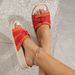 Home Wear Slip On Slippers Red Fabric Decorated Flat Shoes Comfortable Simple Double Layer White Flat Slippers_vogvips.com