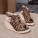 Women's Shoes New Wedge Heel Thick Bottom Fish Mouth High Heel Sandals Open Toe Women's Leopard Print Straw Rope Bottom Large Size Shoes_vogvips.com