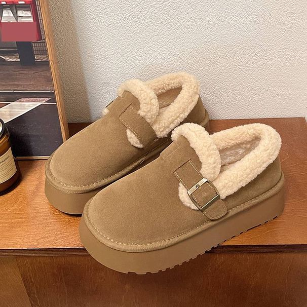 Women's Shoes Thick Soled Snow Boots For Women In Winter With Velvet Maillard Loafers New Slip On Retro_vogvips.com