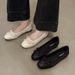 French Retro Bow round Toe Low Chunky Heel Flats Women's Stylish Elegant Soft Soled Versatile Ballet Flats_vogvips.com