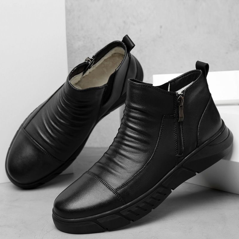 Men's Shoes Large Size First Layer Foot Cover Round Head Medium Tube Velvet Middle Help Casual Boots_vogvips.com