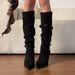 Belt Buckle Desert High Heel Knight For Women, Over-the-Knee Ruched Slouch Boots, Autumn And Winter Long Boots_vogvips.com