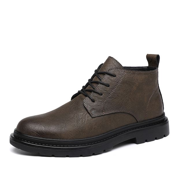 European Warm Series High-top Shoes Spring And Autumn New British Style Trendy Leather Men's Mid-top Short Fleece-lined Double Cotton Martin_vogvips.com