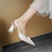 Fuhao Women's Single Shoes Spring 2022 Satin Thick Heel High Heels Metal Strap Round Toe Ladies Sandals_vogvips.com