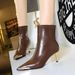 319-A11 Korean Style Simple Autumn Winter New Light Luxury Women's Thin Mid Heel Pointed Iron Toe Metal Decoration Short_vogvips.com
