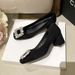 Black Suede High Heels For Women In Spring And Autumn 2025, Square Toe, Thick Heel, Shallow Mouth, Rhinestone, Professional French Single Shoes_vogvips.com