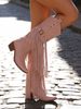 Women‘S Riding Western Knee High Boots Pointed Toe Chunky Heel Buckle Fringe Fashion Music Festival Boots For Girls_vogvips.com