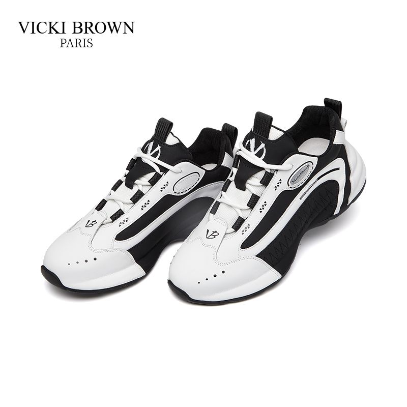 Men's Two-Tone Leather Chunky Platform Sneakers, Soft Pigskin Sponge Insole Breathable Mesh Interior Non-Slip Rubber Outsole Daily Casual Footwear_vogvips.com