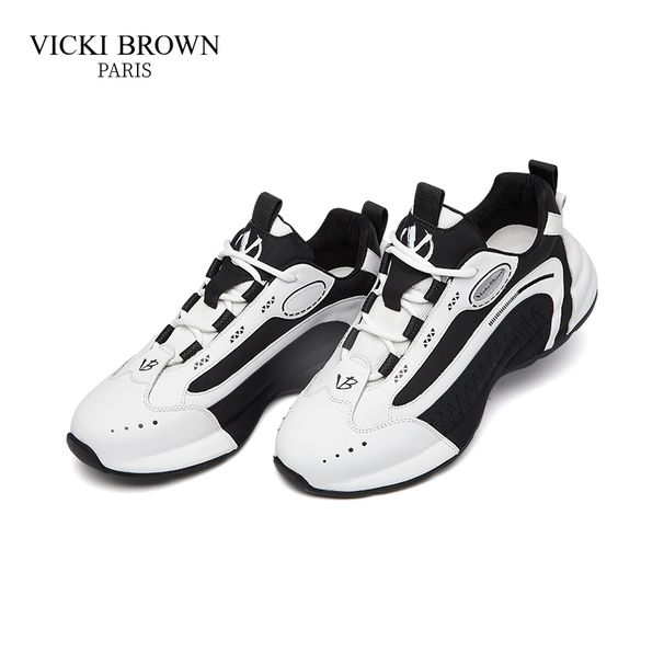 Men's Two-Tone Leather Chunky Platform Sneakers, Soft Pigskin Sponge Insole Breathable Mesh Interior Non-Slip Rubber Outsole Daily Casual Footwear_vogvips.com