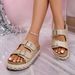 Platform Rhinestone Flip Flops, New Style, Cork Double Buckle Beach Sandals, Women's Style, Size 43_vogvips.com