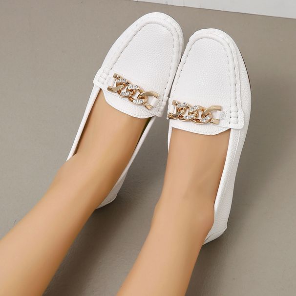 Plus Size Women's Metal Chain Slip-On Loafers Soft Soled Casual Shoes Autumn Export Style Single Shoes_vogvips.com