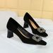 6186-K83 Banquet Women's Versatile Thick High Heels, Suede Square Headed Metal Water Diamond Buckle Single Shoes_vogvips.com