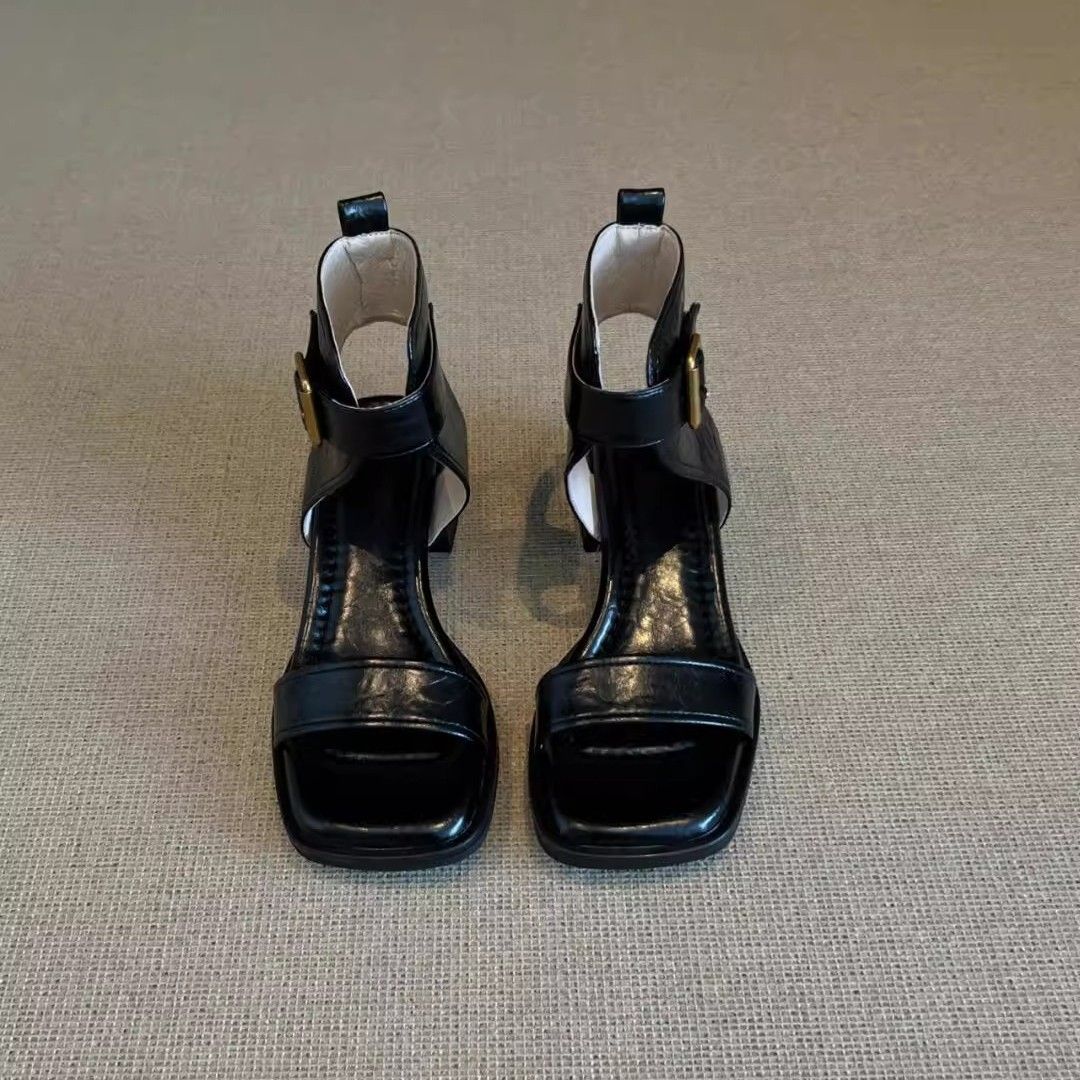 MTX Sheepskin Version~French Style Open-Toe Niche Design One-Strap Chunky Heel Sandals For Women Summer Outdoor Vacation_vogvips.com