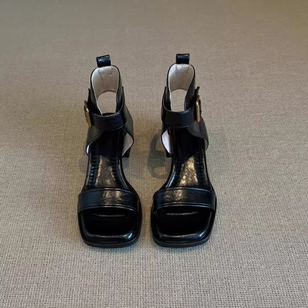 MTX Sheepskin Version~French Style Open-Toe Niche Design One-Strap Chunky Heel Sandals For Women Summer Outdoor Vacation_vogvips.com