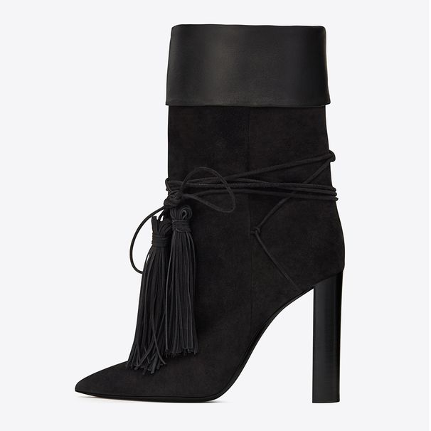 European And American Hot-Selling Tassel Color-Block Chunky High Heel Short Autumn Winter Handmade Women's Pointed Toe_vogvips.com